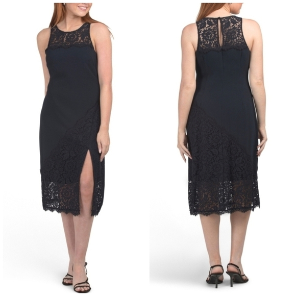 🔹️Aidan Mattox🔹️ Twilight Sleeveless Lace Midi Cocktail Sheath  Dress - Picture 1 of 5